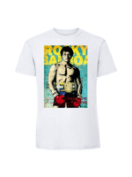 Męska koszulka  z nadrukiem – rocky balboa błękitne tło