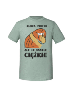 Męska koszulka  z nadrukiem – KURŁA PJOTER ALE TE HANTLE CIĘŻKIE - obrazek 6