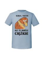 Męska koszulka  z nadrukiem – KURŁA PJOTER ALE TE HANTLE CIĘŻKIE - obrazek 4