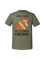 Męska koszulka  z nadrukiem – KURŁA PJOTER ALE TE HANTLE CIĘŻKIE - obrazek 5