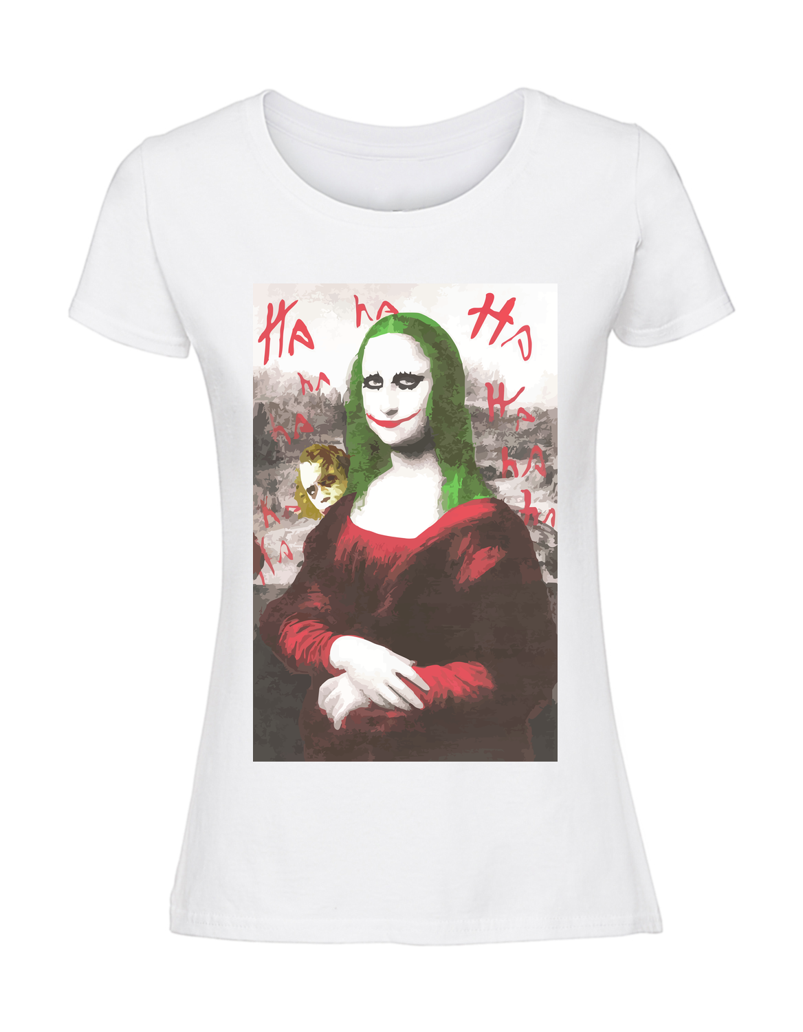 SS00005_biala.png Damska koszulka z nadrukiem – mona lisa joker - obrazek 1