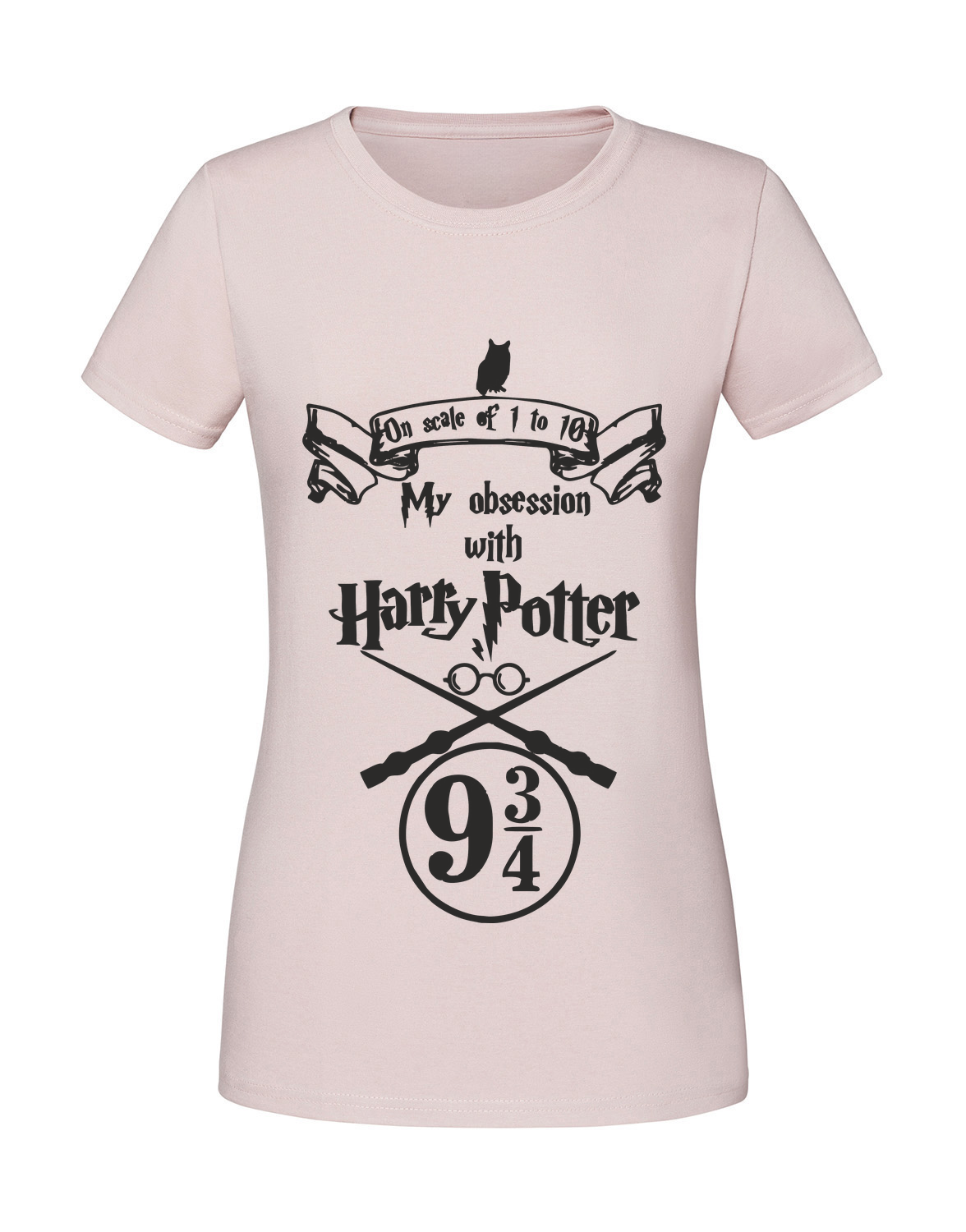 SS00017_pudrowy_roz.png Damska koszulka z nadrukiem – MY OBSESSION HOGWART - obrazek 1