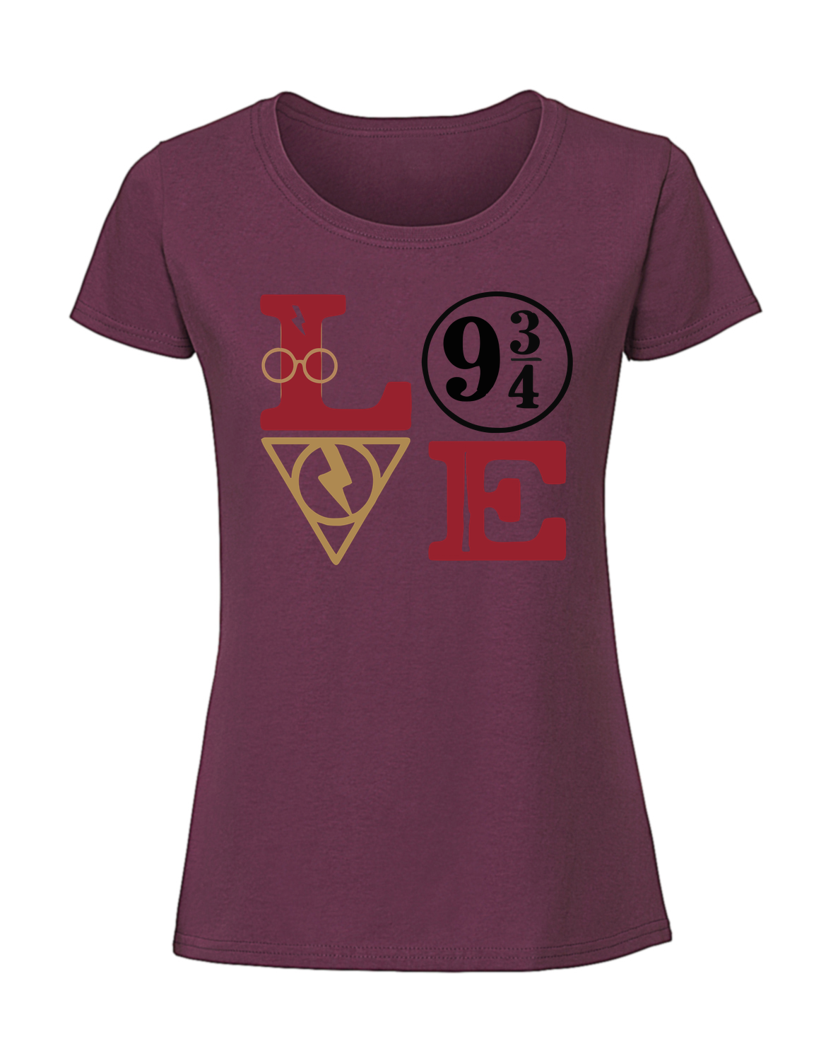 SS00023_burgundowa.png Damska koszulka z nadrukiem – LOVE HOGWART HARRY POTTER - obrazek 1