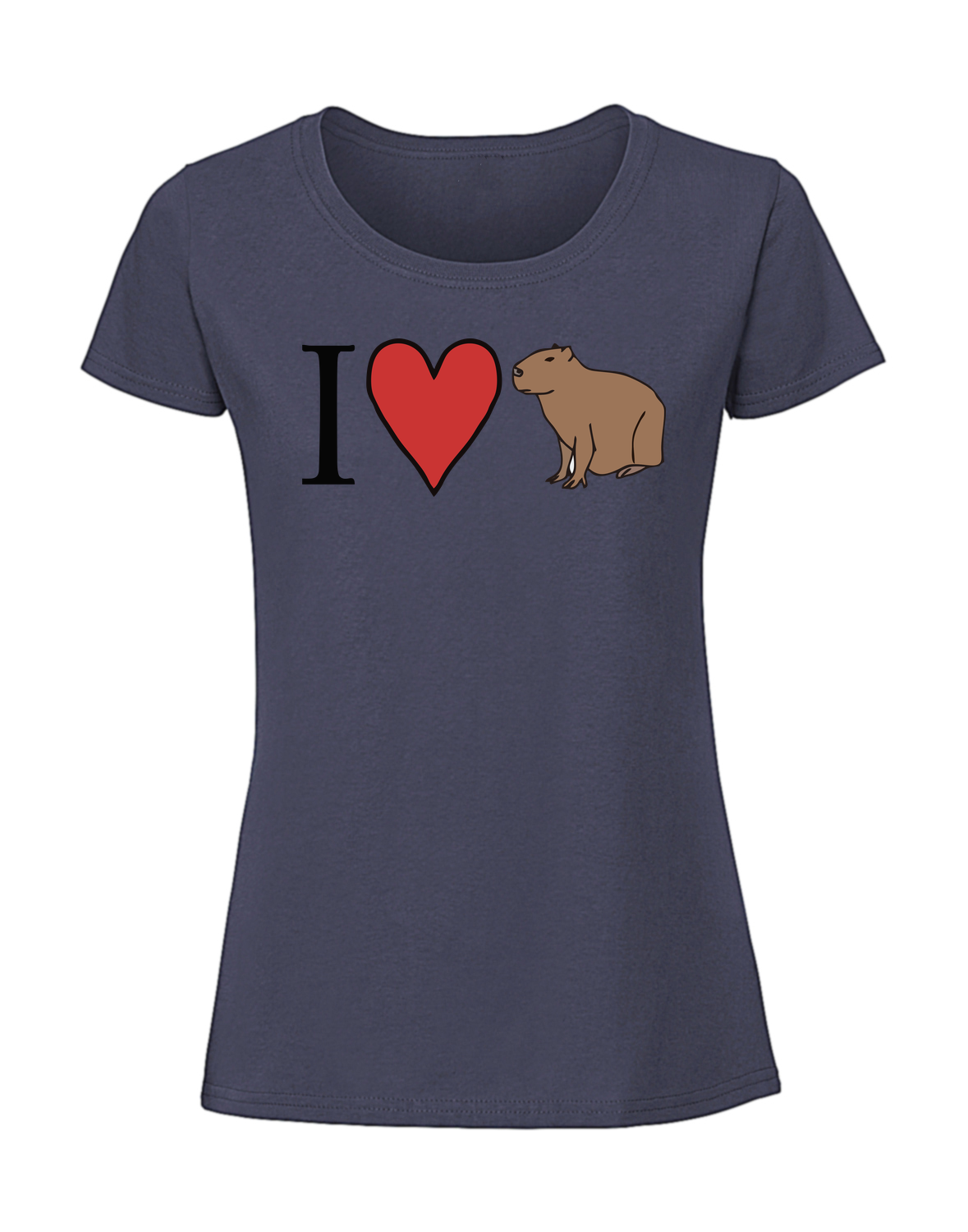 SS00038_granatowa.png Damska koszulka z nadrukiem – i love capybara - obrazek 1