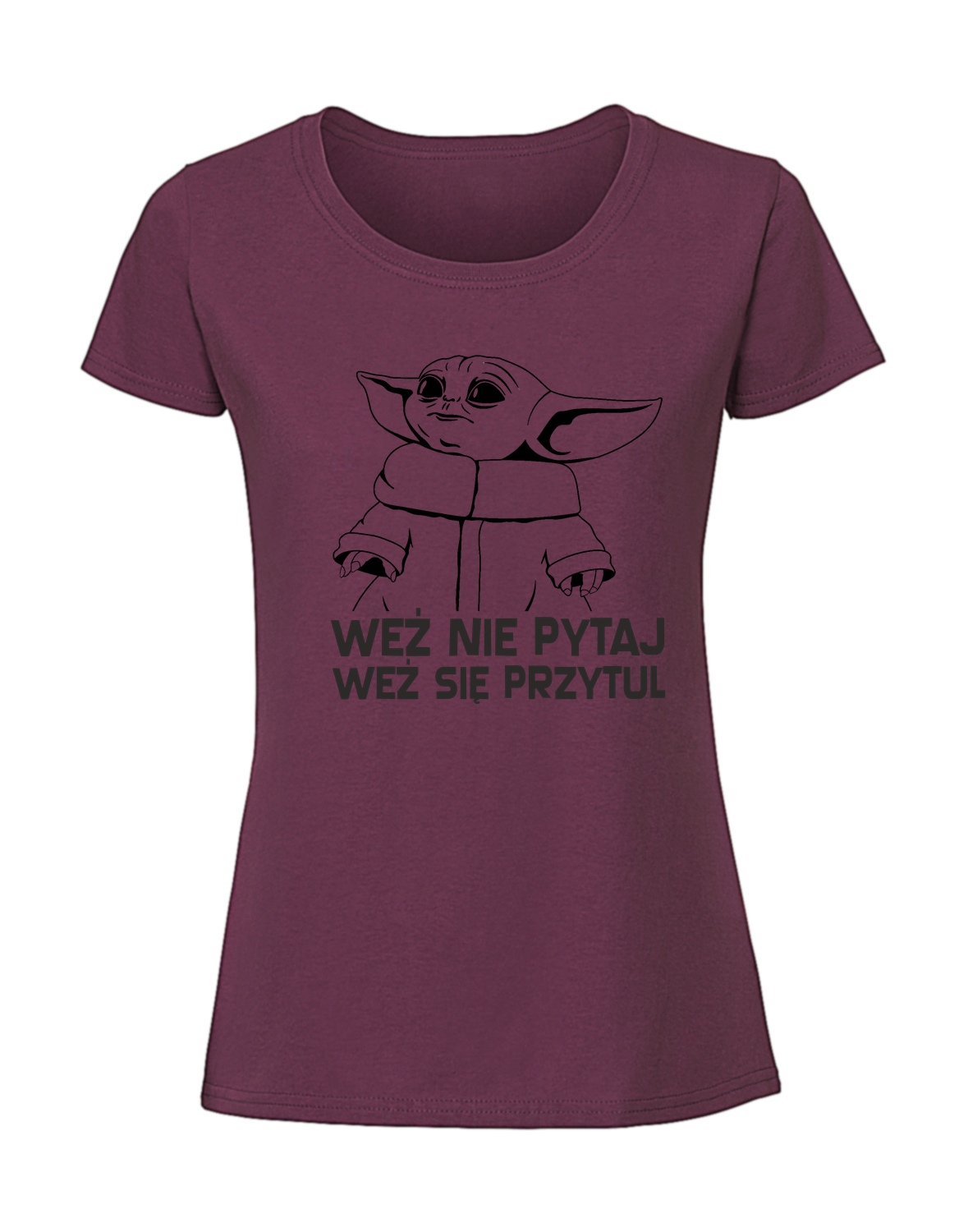 SS00053_burgundowa.png Damska koszulka z nadrukiem – weź nie pytaj yoda - obrazek 1