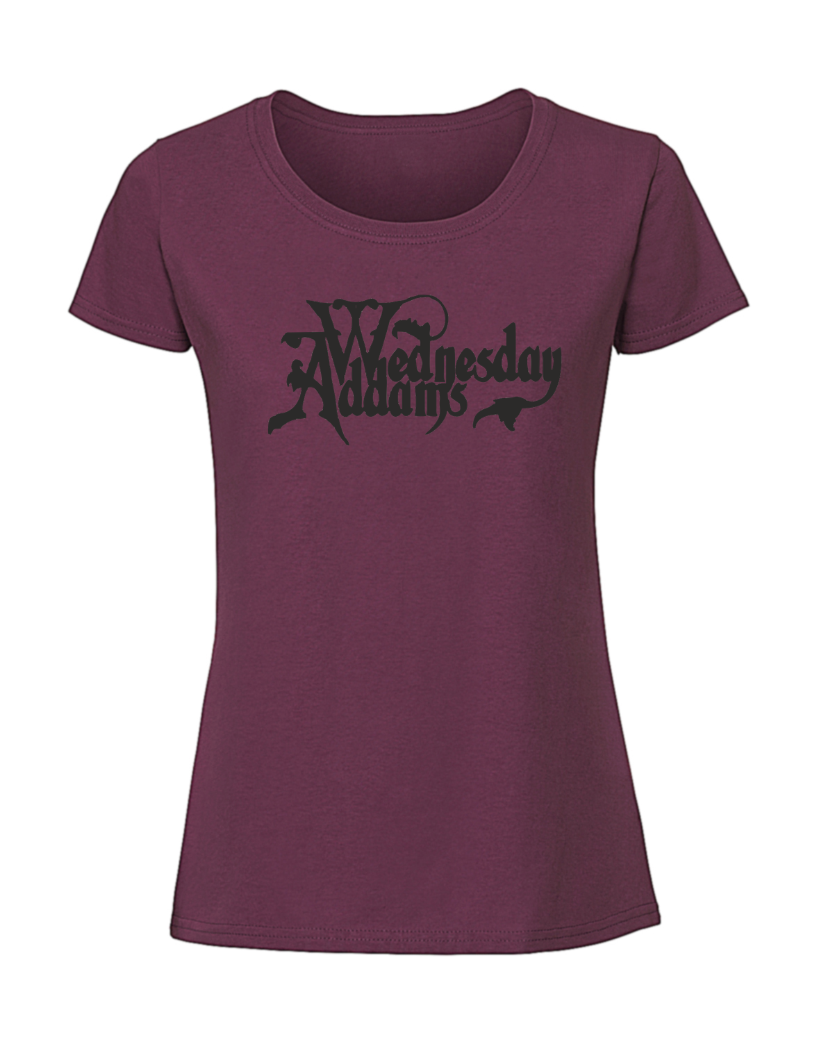 SS00059_burgundowa.png Damska koszulka z nadrukiem – WEDNESDAY ADAMS - obrazek 1