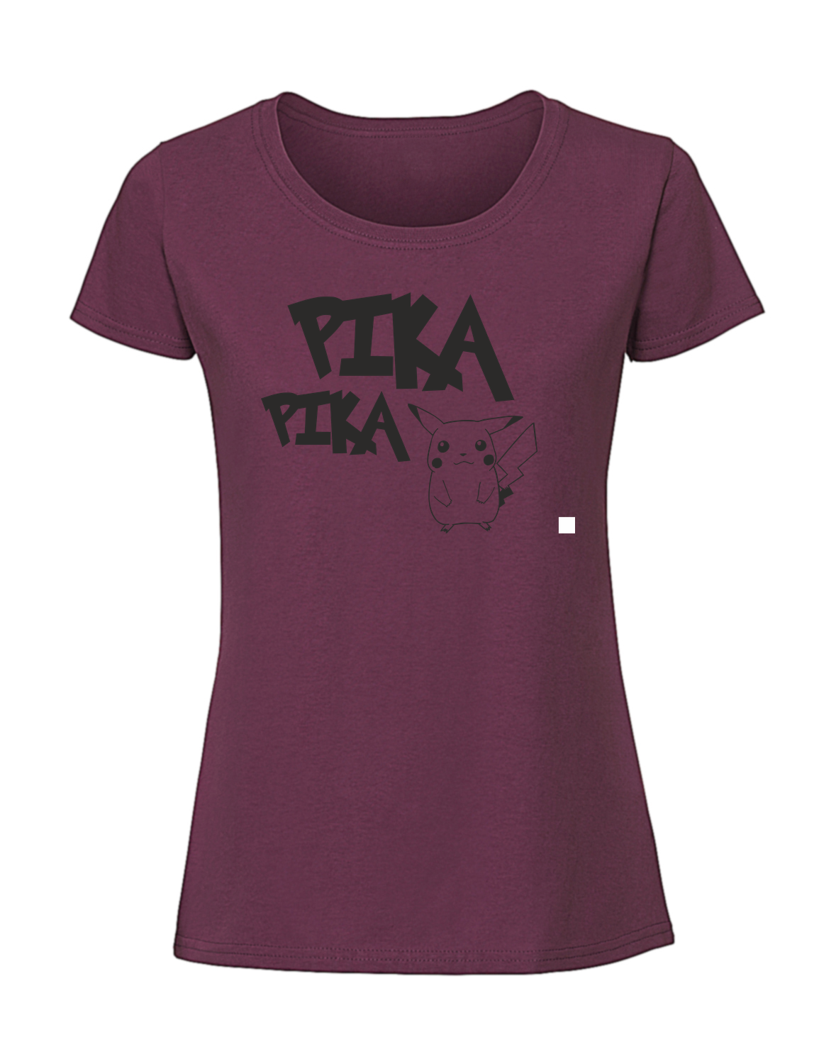 SS00061_burgundowa.png Damska koszulka z nadrukiem – pika pika - obrazek 1