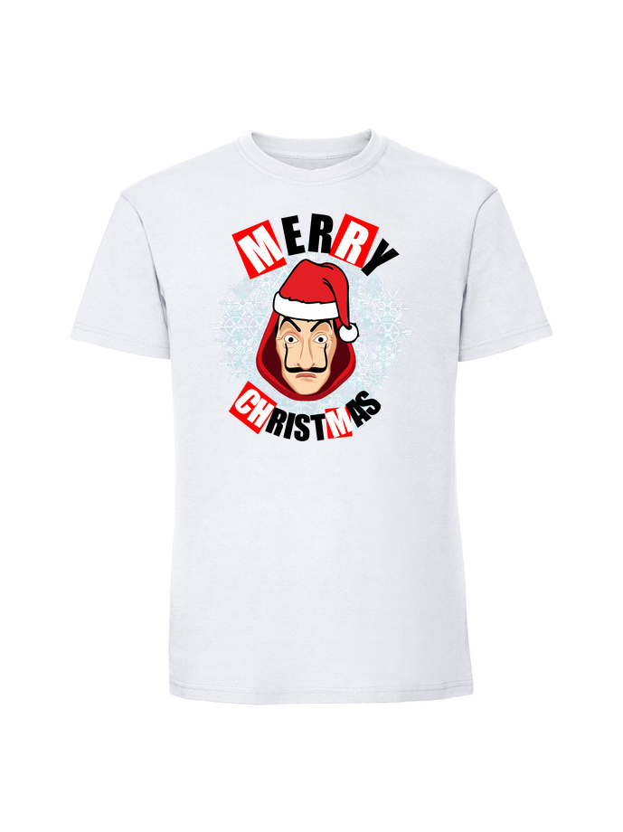 SW00001_biala.png Męska koszulka z nadrukiem – Dom z papieru święta Merry Christmas - obrazek 1