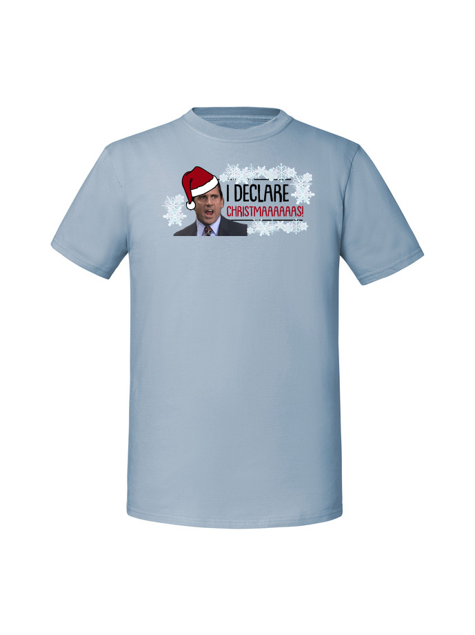 SW00018_mineralny_blekit.png Męska koszulka z nadrukiem – I DECLARE CRISTMAS the office - obrazek 1