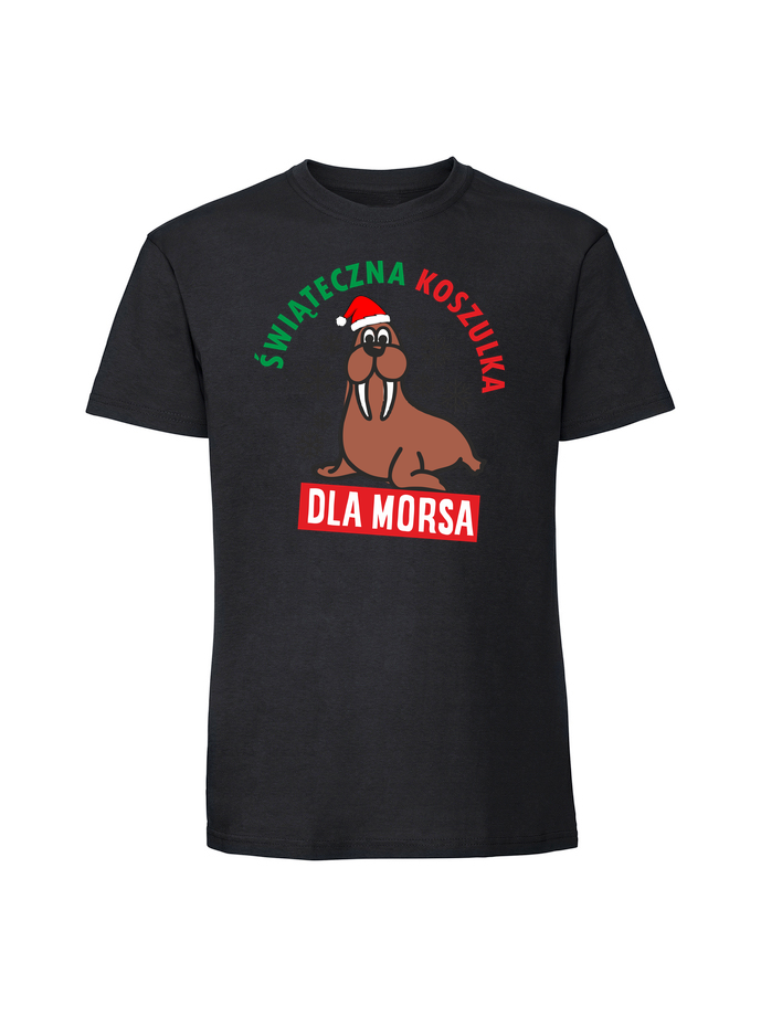 SW00038_czarna.png Męska koszulka z nadrukiem – świąteczna koszulka dla morsa - obrazek 1