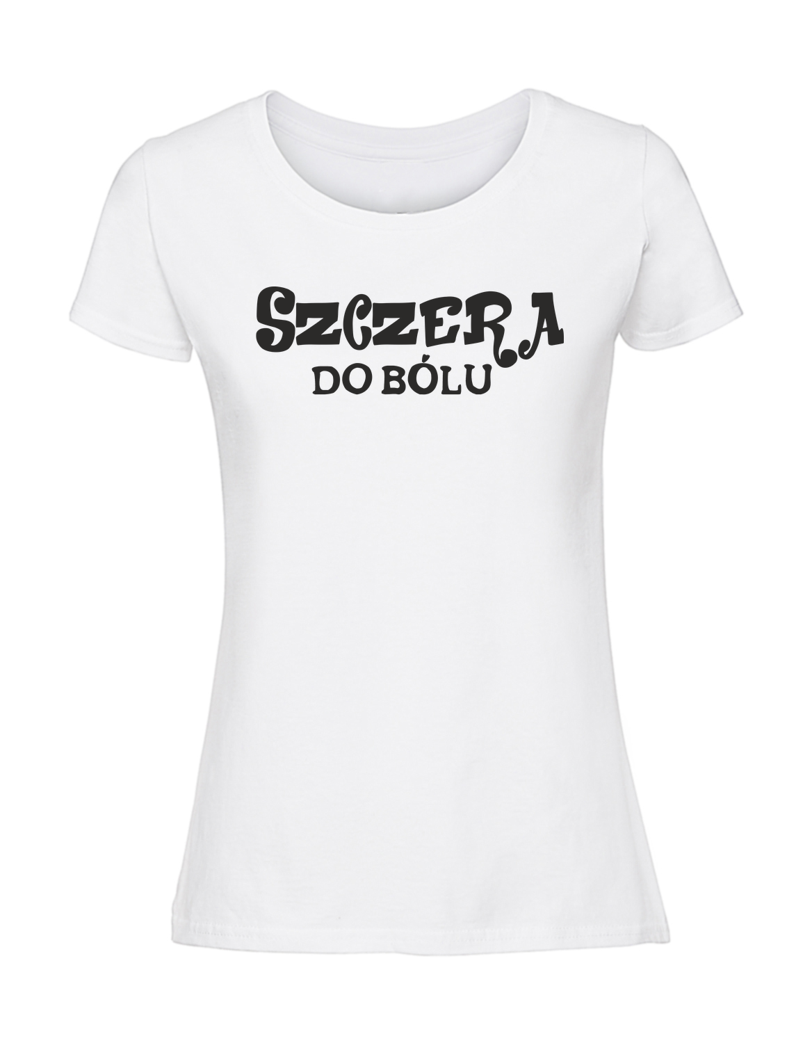 SZ00009_biala.png Damska koszulka z nadrukiem – SZCZERA DO BÓLU - obrazek 1