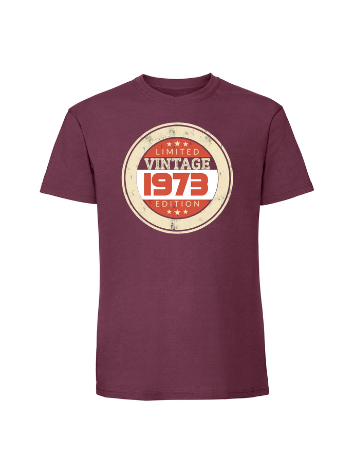 UR00011_burgundowa.png Męska koszulka z nadrukiem –1973 vintage limited edition 1973 - obrazek 1