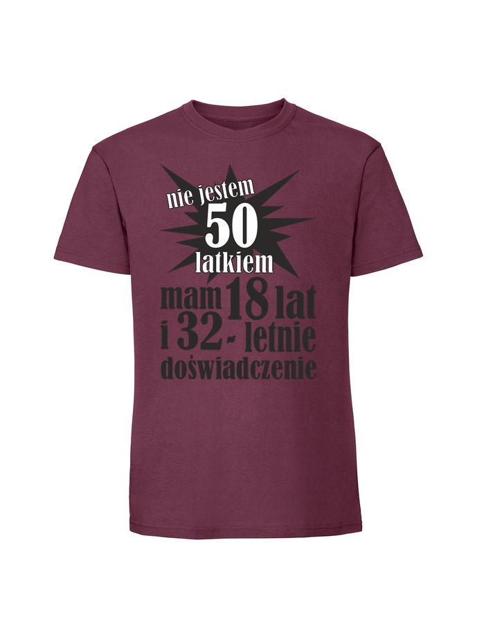 UR00016_burgundowa.png Męska koszulka z nadrukiem –50 NIE JESTEM 50 LATKIEM - obrazek 1