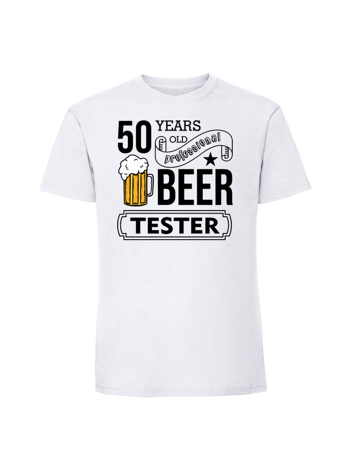 UR00038_biala.png Męska koszulka z nadrukiem –50 lat BEER TESTER - obrazek 1