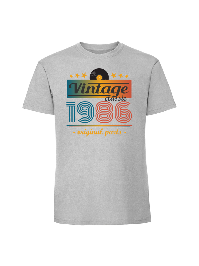 UR00088_pastelowy_szary.png Męska koszulka z nadrukiem –Vintage classic + rok 1986 v2 - obrazek 1