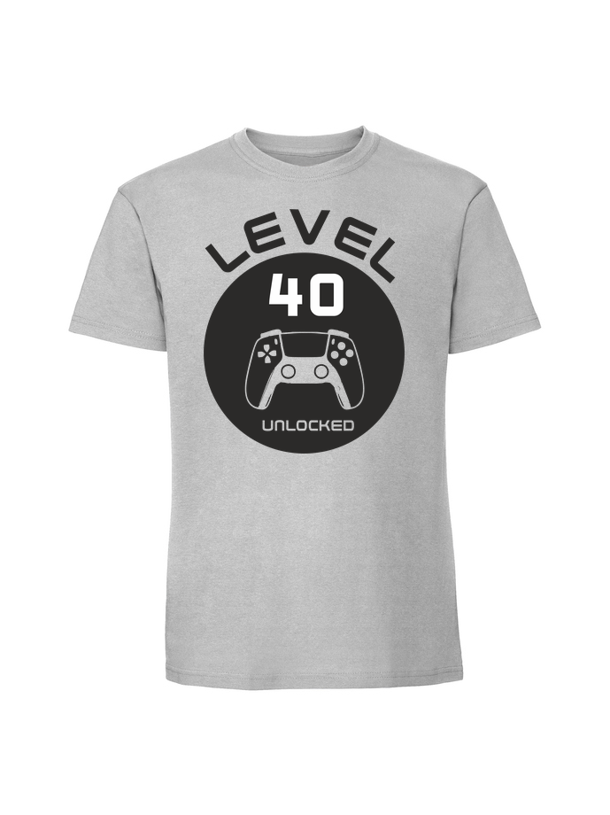 UR00117_pastelowy_szary.png Męska koszulka z nadrukiem – 40 LEVEL UNLOCKED v1 - obrazek 1
