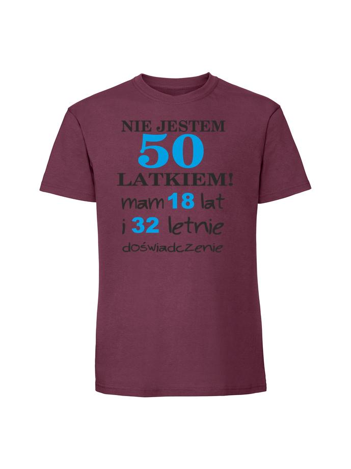 UR00125_burgundowa.png Męska koszulka z nadrukiem – nie jestem 50 latkiem - obrazek 1