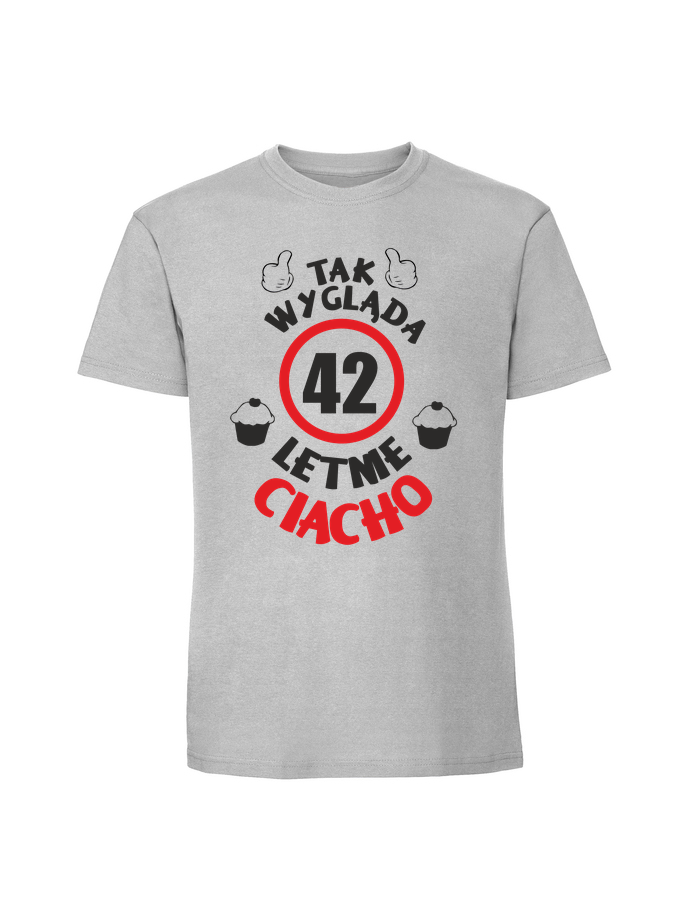 UR00196_pastelowy_szary.png Męska koszulka z nadrukiem – 42 LETNIE CIACHO - obrazek 1