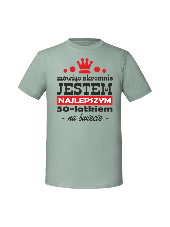 UR00199_mietowa.png Męska koszulka z nadrukiem – 50 mówiąc skromnie jestem najlepszym latkiem - obrazek 1