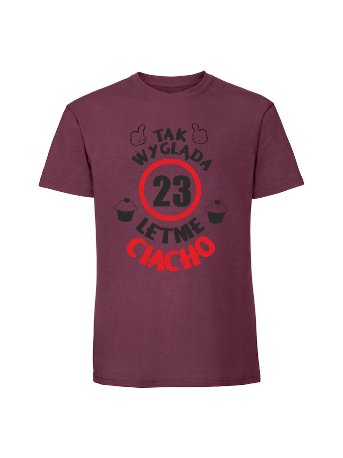 UR00268_burgundowa.png Męska koszulka z nadrukiem – 23 letnie ciacho - obrazek 1