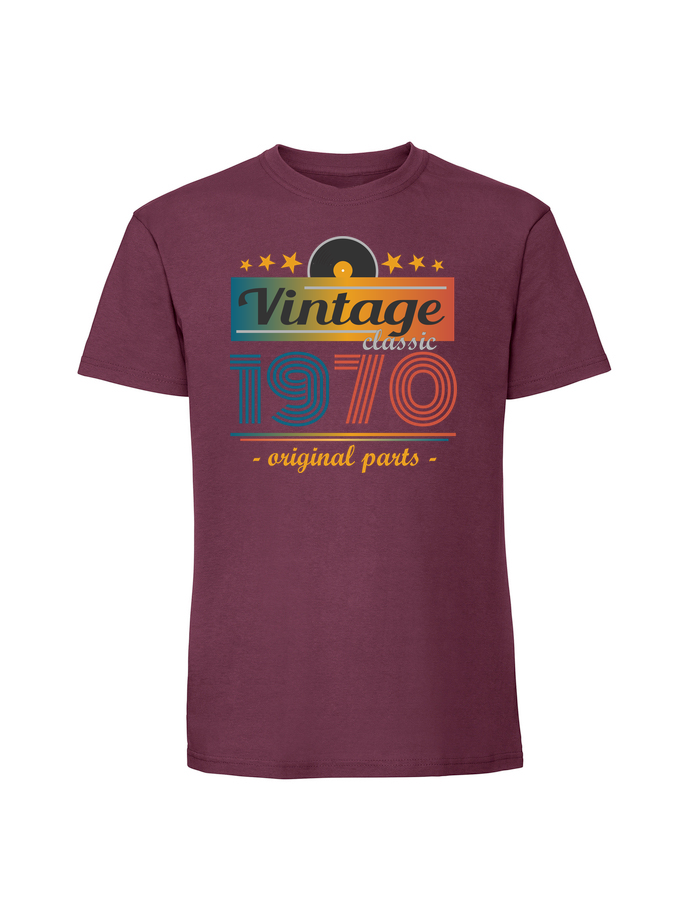 UR00271_burgundowa.png Męska koszulka z nadrukiem – Vintage classic + rok 1970 v1 - obrazek 1