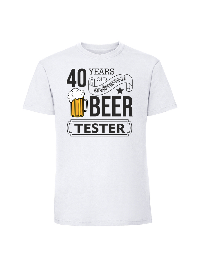 UR00280_biala.png Męska koszulka z nadrukiem – 40 lat BEER TESTER - obrazek 1