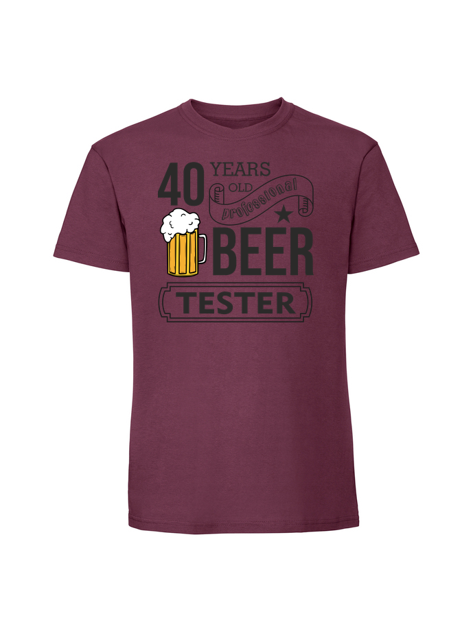 UR00280_burgundowa.png Męska koszulka z nadrukiem – 40 lat BEER TESTER - obrazek 5