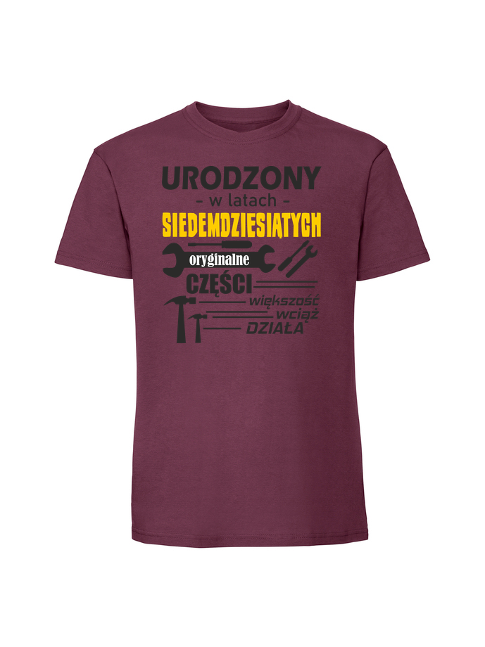 UR00296_burgundowa.png Męska koszulka z nadrukiem – 1970 oryginalne części - obrazek 1