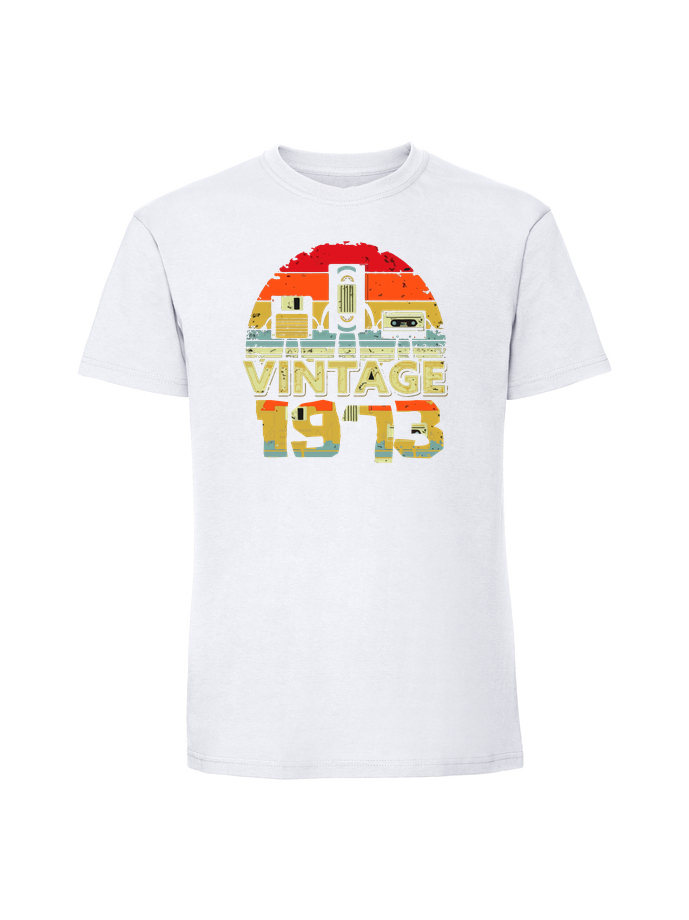 UR00312_biala.png Męska koszulka z nadrukiem – vintage rok - wielowariantowość 1973 - obrazek 1