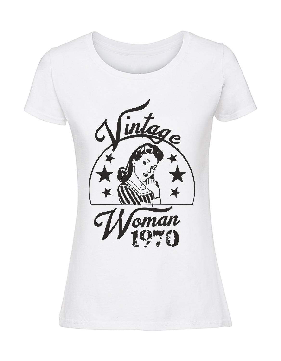 UU00006_biala.png Damska koszulka z nadrukiem – Vintage Woman 1970 - obrazek 1