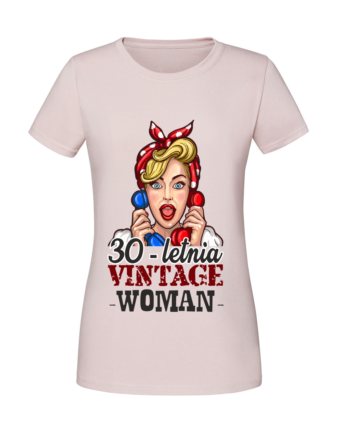 UU00008_pudrowy_roz.png Damska koszulka z nadrukiem – VINTAGE WOMAN + WIEK 30 - obrazek 1