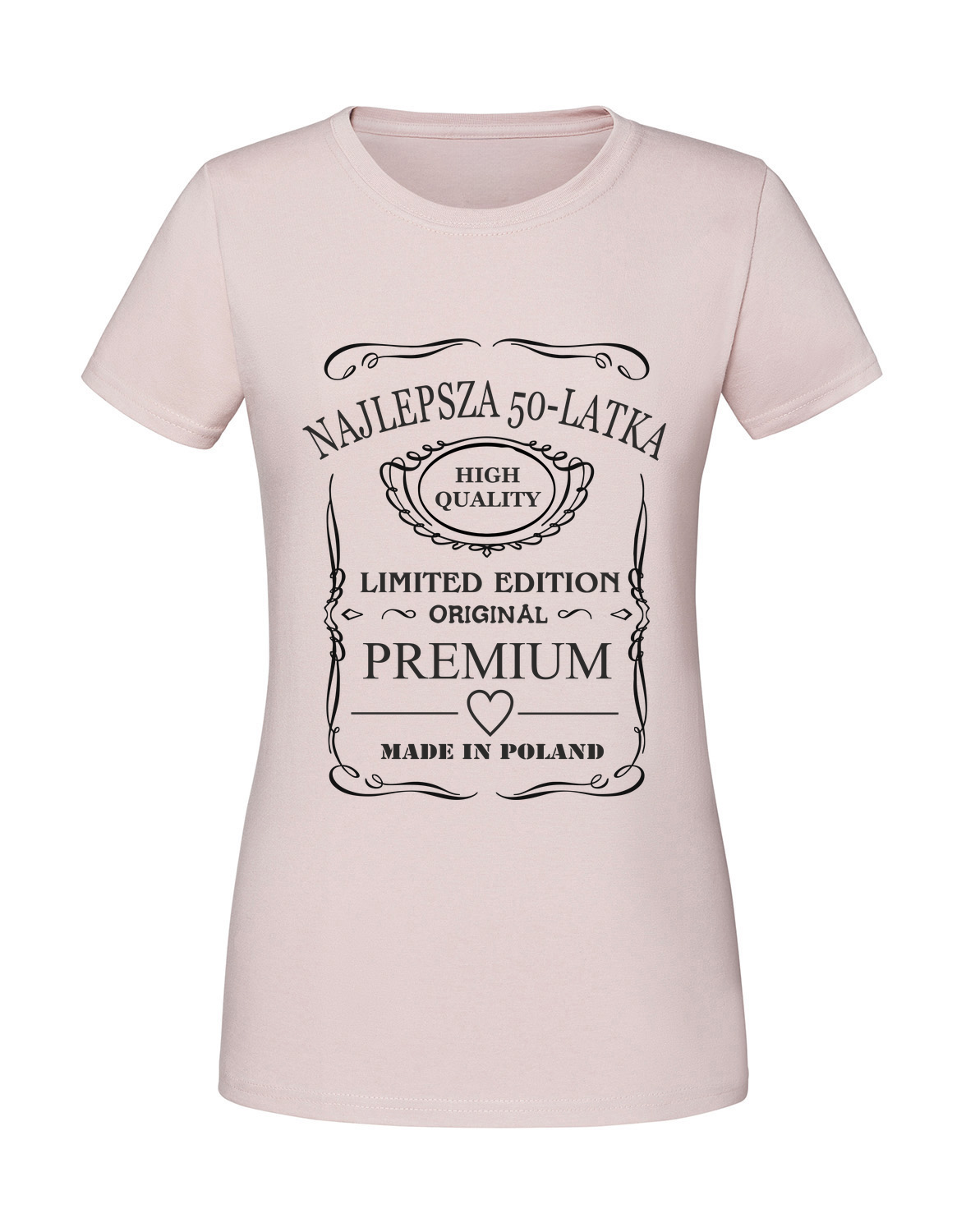 UU00015_pudrowy_roz.png Damska koszulka z nadrukiem – NAJLEPSZA 50 LATKA JACK DANIELS - obrazek 1
