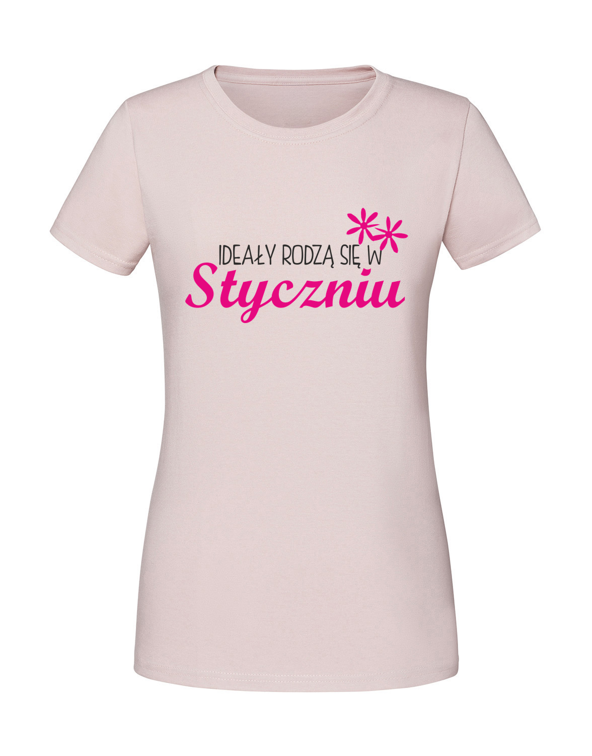 UU00022_pudrowy_roz.png Damska koszulka z nadrukiem – ideały rodzą się w styczniu - obrazek 1