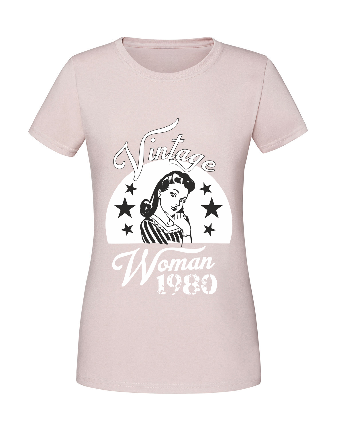 UU00034_pudrowy_roz.png Damska koszulka z nadrukiem – Vintage Woman 1980 - białe - obrazek 1