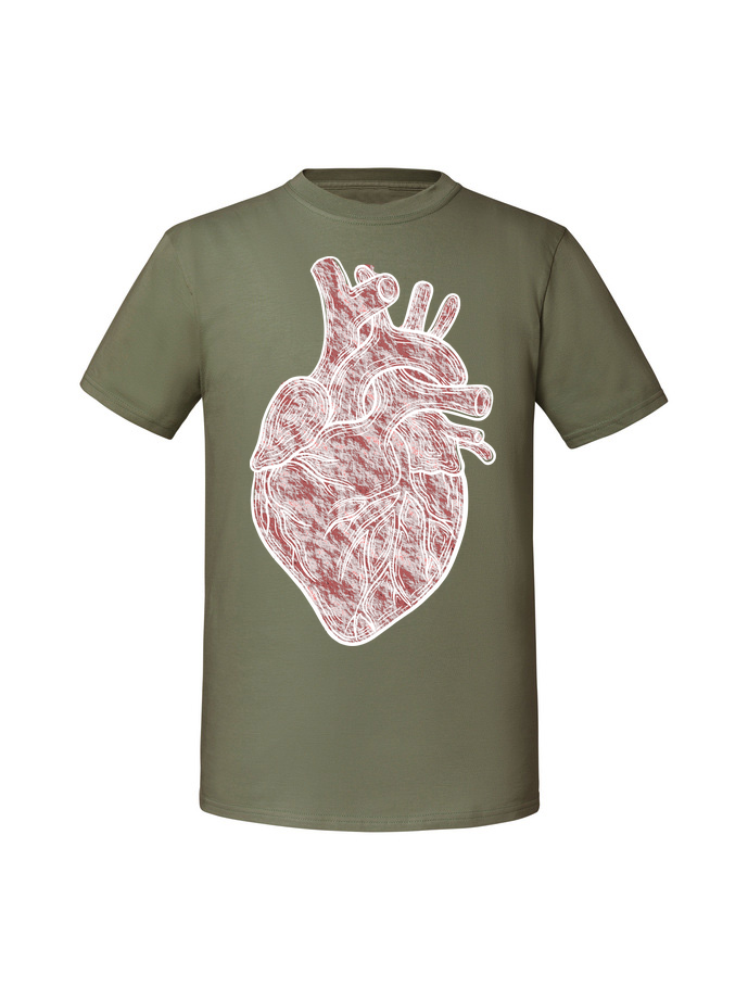 WA00017_olive.png Męska koszulka z nadrukiem –Serce Kolor v1 - obrazek 1
