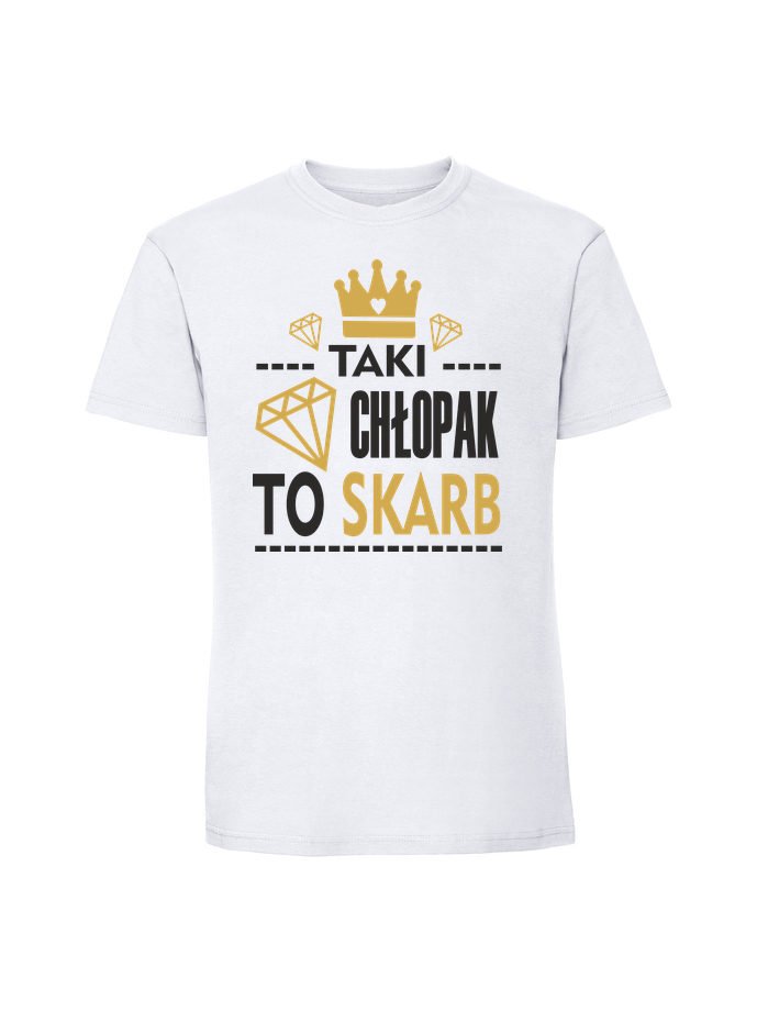 WA00019_biala.png Męska koszulka z nadrukiem –Taki chłopak to skarb - obrazek 1
