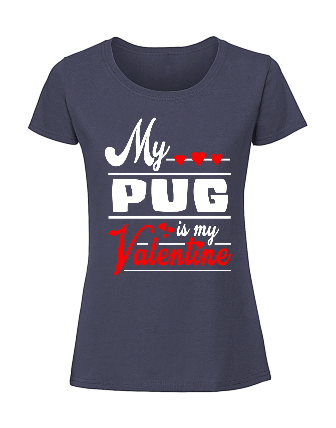 WW00010_granatowa.png Damska koszulka z nadrukiem – My PUG is my valentine - obrazek 1