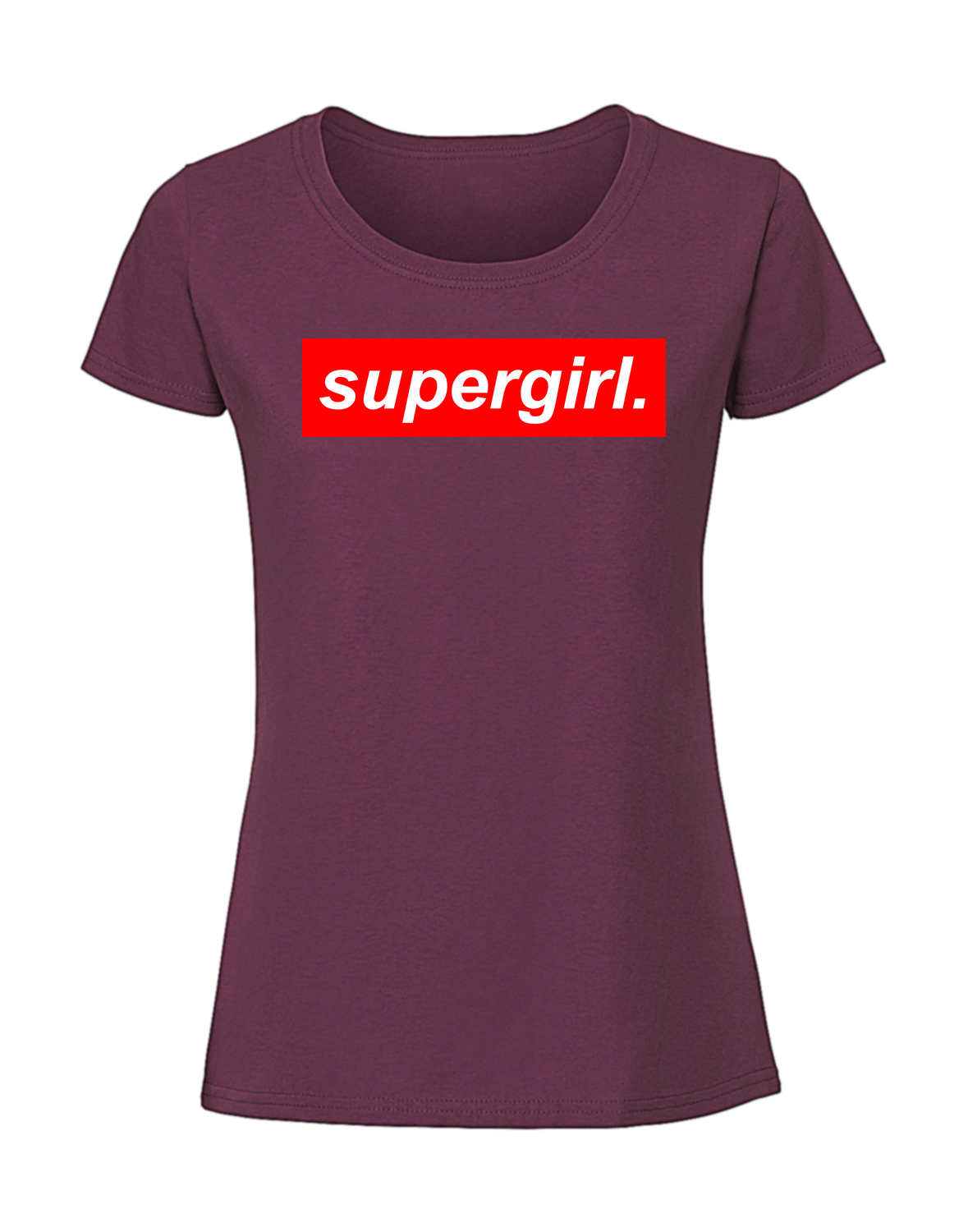 WW00056_burgundowa.png Damska koszulka z nadrukiem – Supergirl - obrazek 1