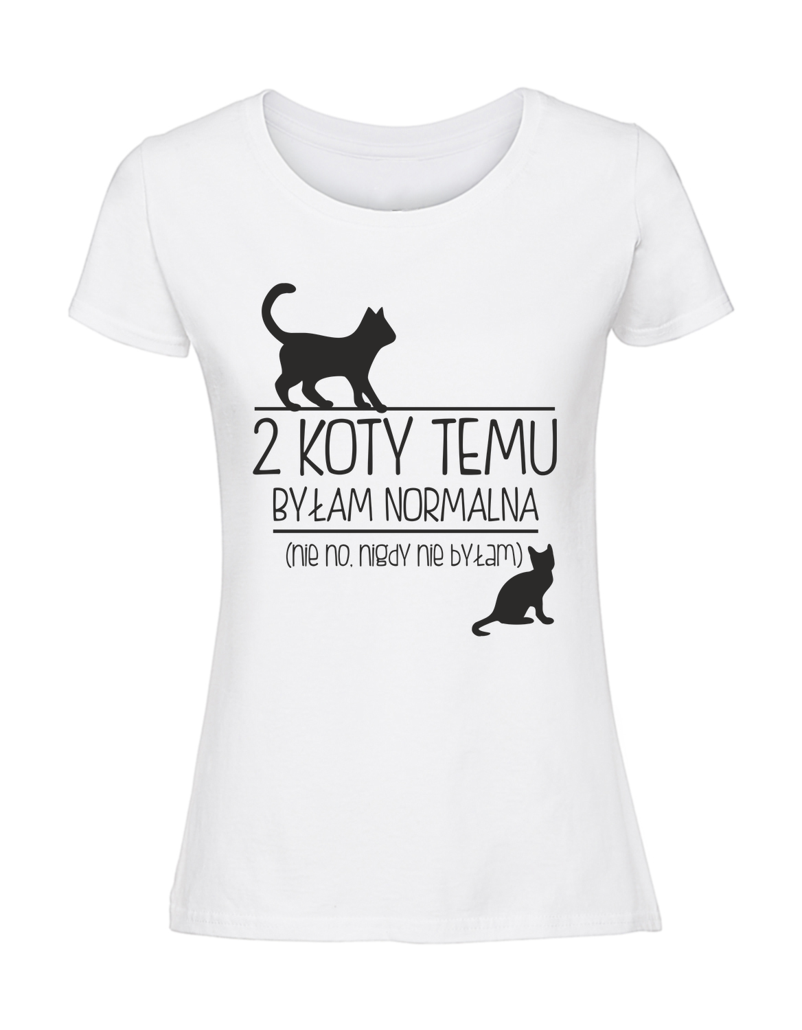 ZZ00039_biala.png Damska koszulka z nadrukiem – 2 KOTY TEMU - obrazek 1