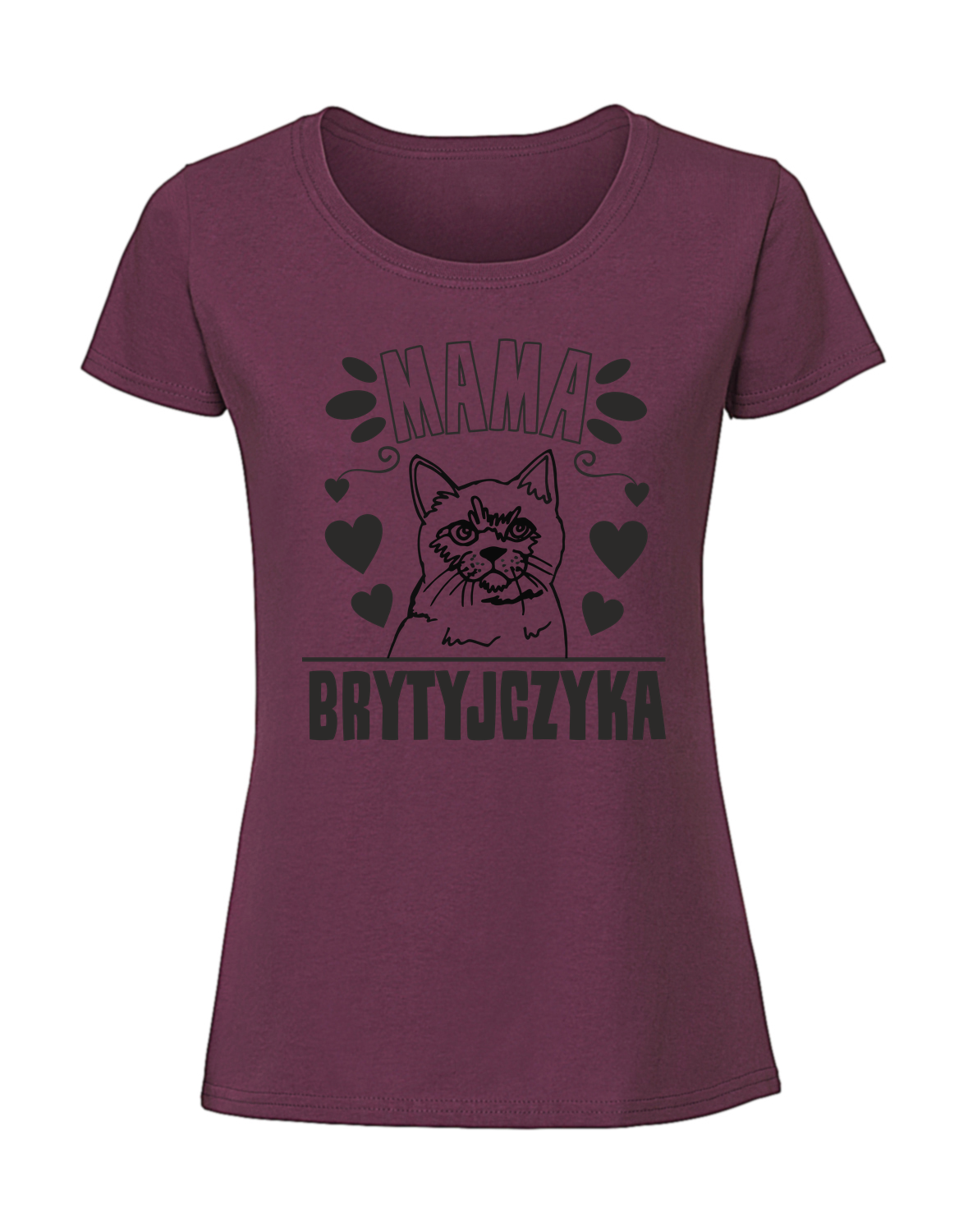 ZZ00046_burgundowa.png Damska koszulka z nadrukiem – Mama Brytyjczyka - obrazek 1