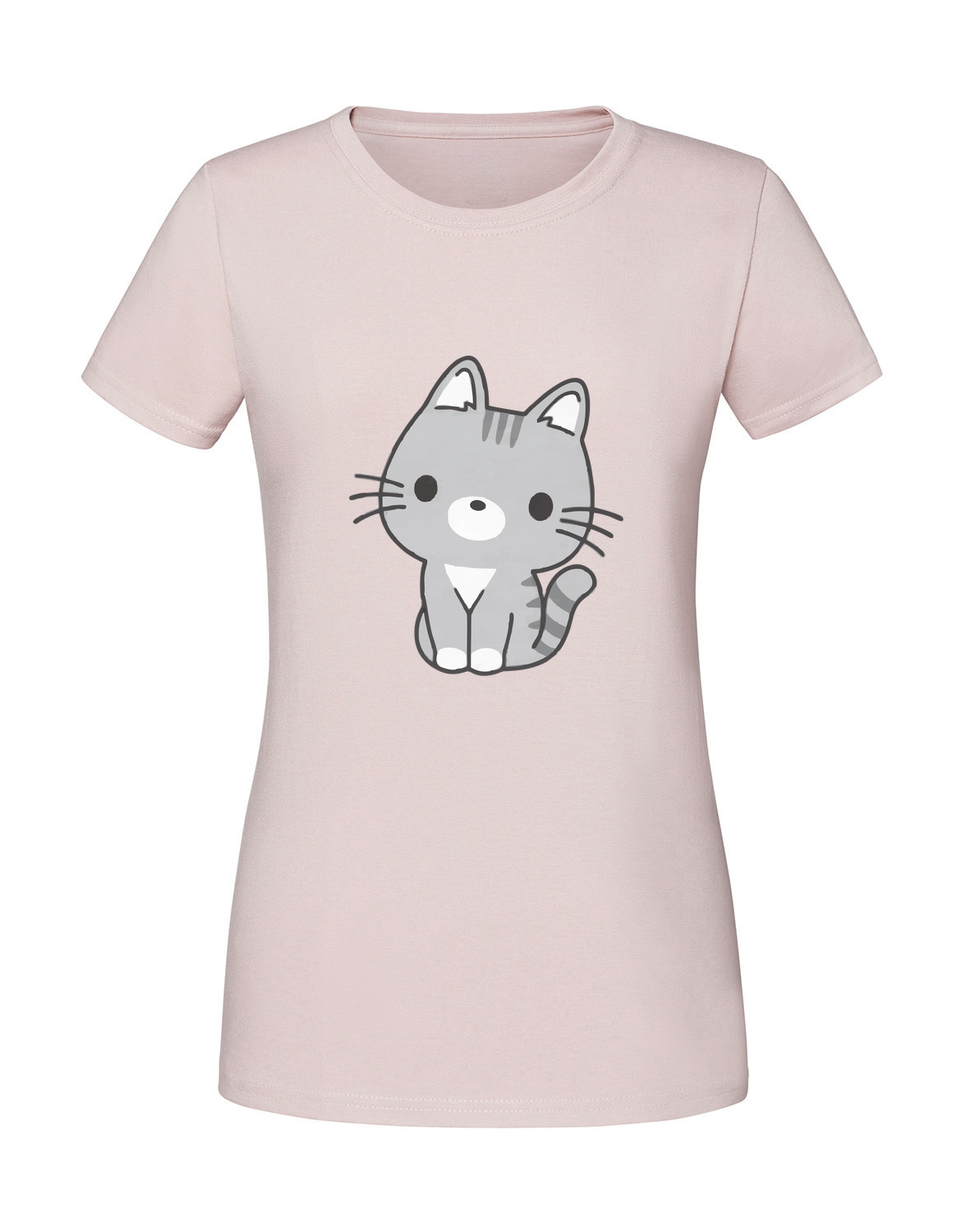 ZZ00068_pudrowy_roz.png Damska koszulka z nadrukiem – kot kawaii - obrazek 1