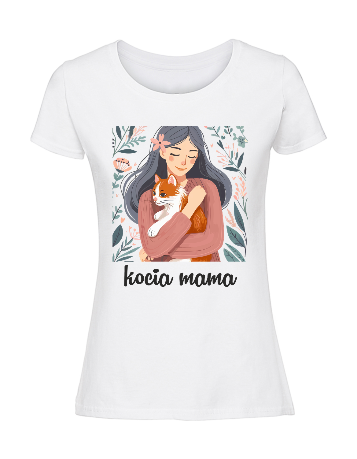 ZZ00072_biala.png Damska koszulka z nadrukiem – kocia mama - obrazek 1