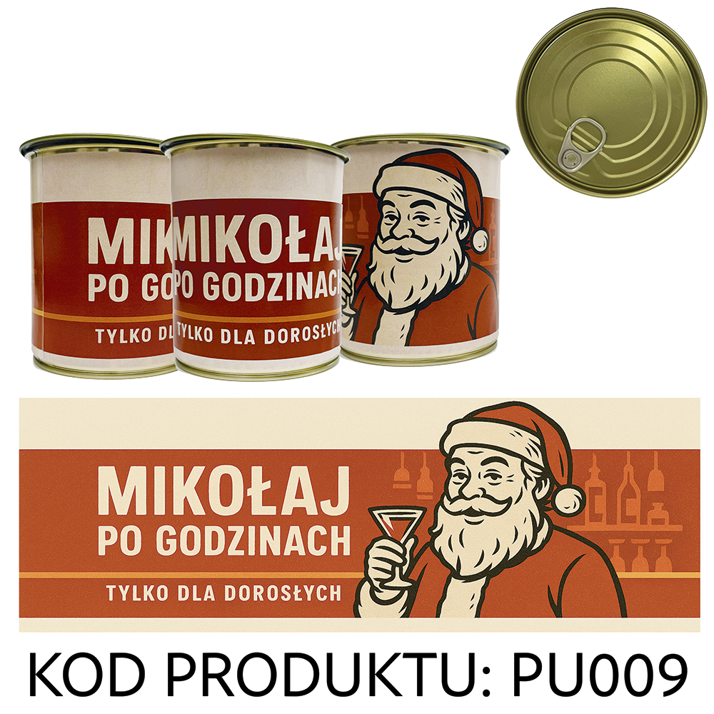 PU009 Puszka Prezentowa - Pakowanie Koszulki do Puszki - Mikołaj po godzinach - obrazek 1