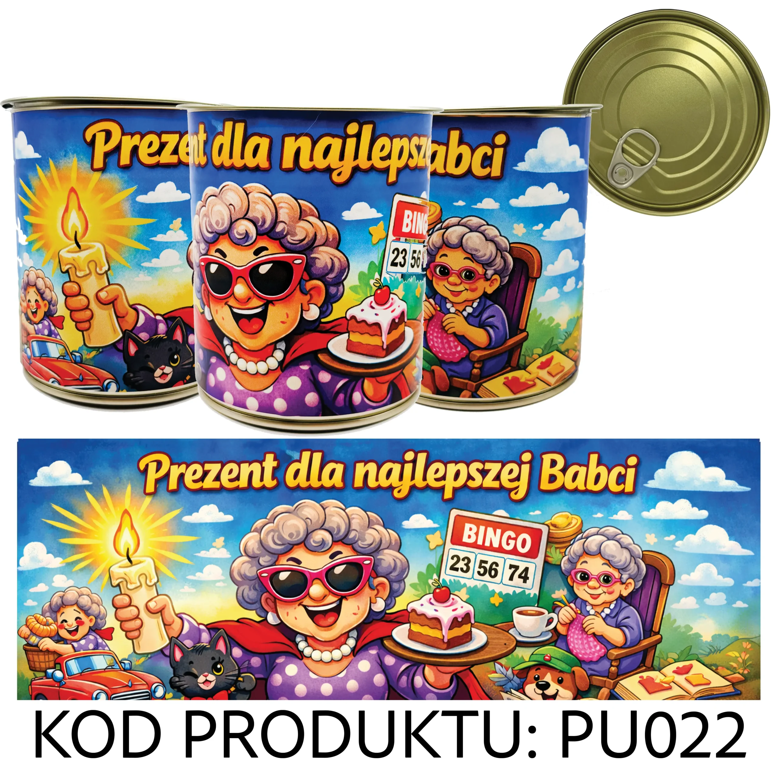 PU022G Puszka Prezentowa - Pakowanie Koszulki do Puszki - Prezent dla Babci - obrazek 1