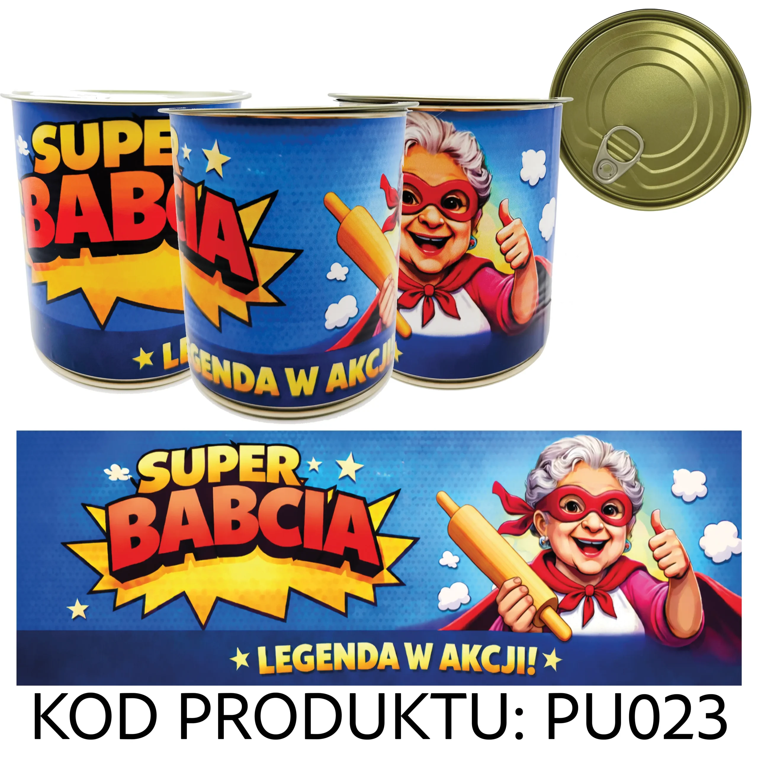 PU023G Puszka Prezentowa - Pakowanie Koszulki do Puszki - Super Babcia - Prezent - obrazek 1