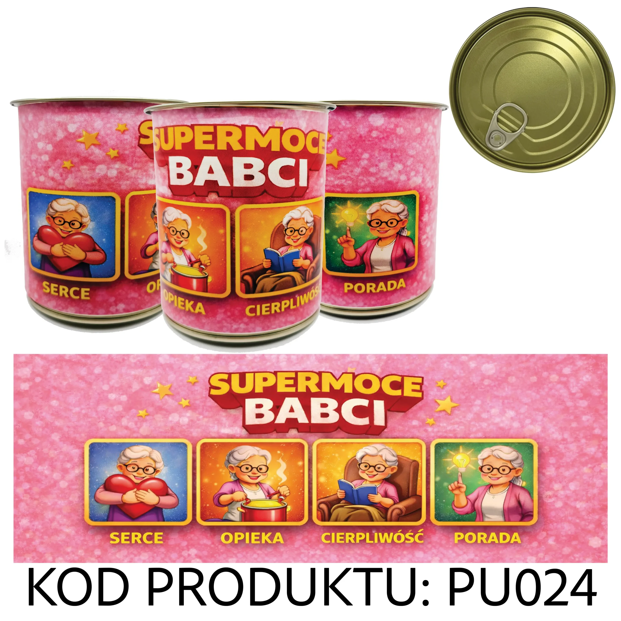 PU024G Puszka Prezentowa - Pakowanie Koszulki do Puszki - Supermoce Babci - Prezent - obrazek 1