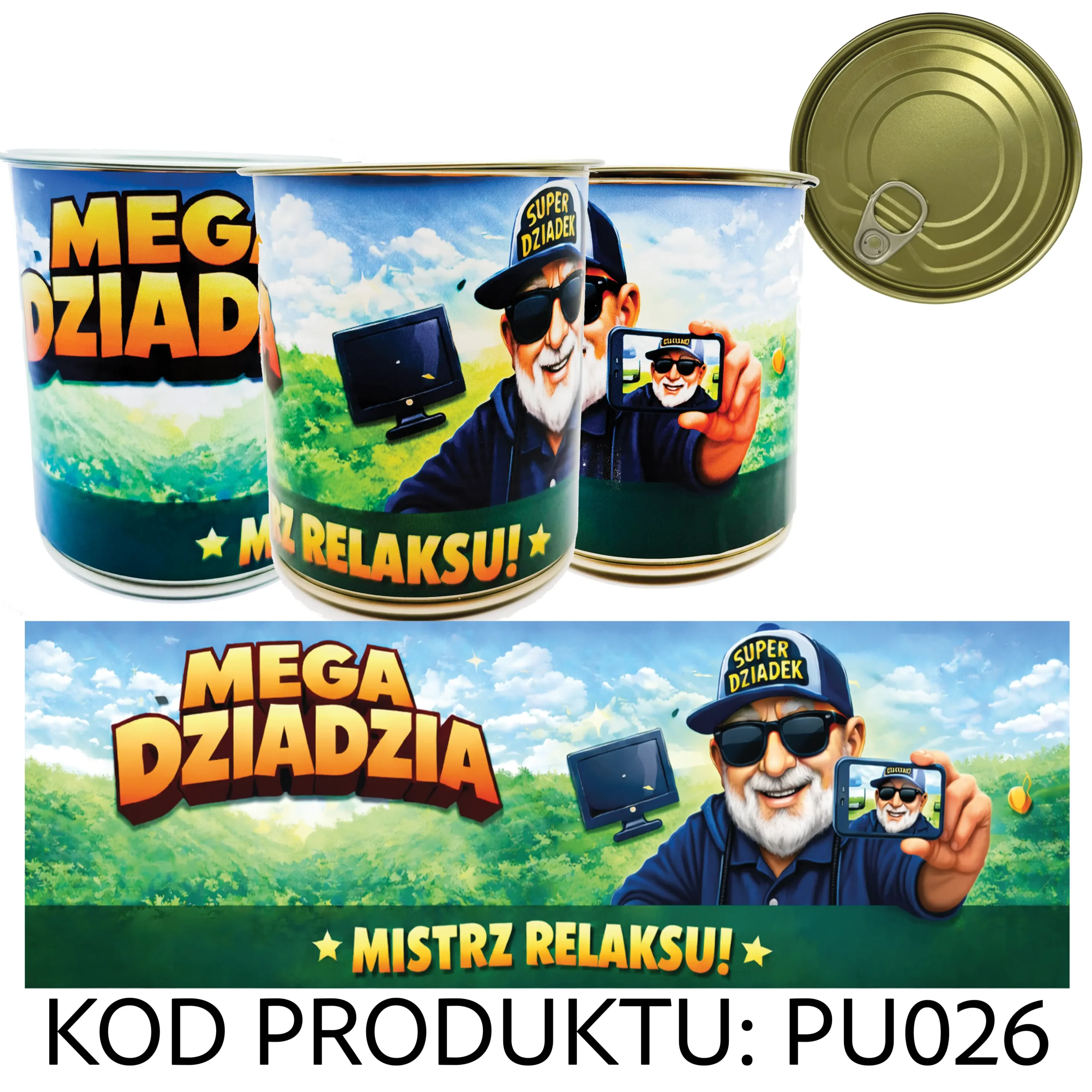 PU026G Puszka Prezentowa - Pakowanie Koszulki do Puszki - Mega Dziadzia - Prezent - obrazek 1
