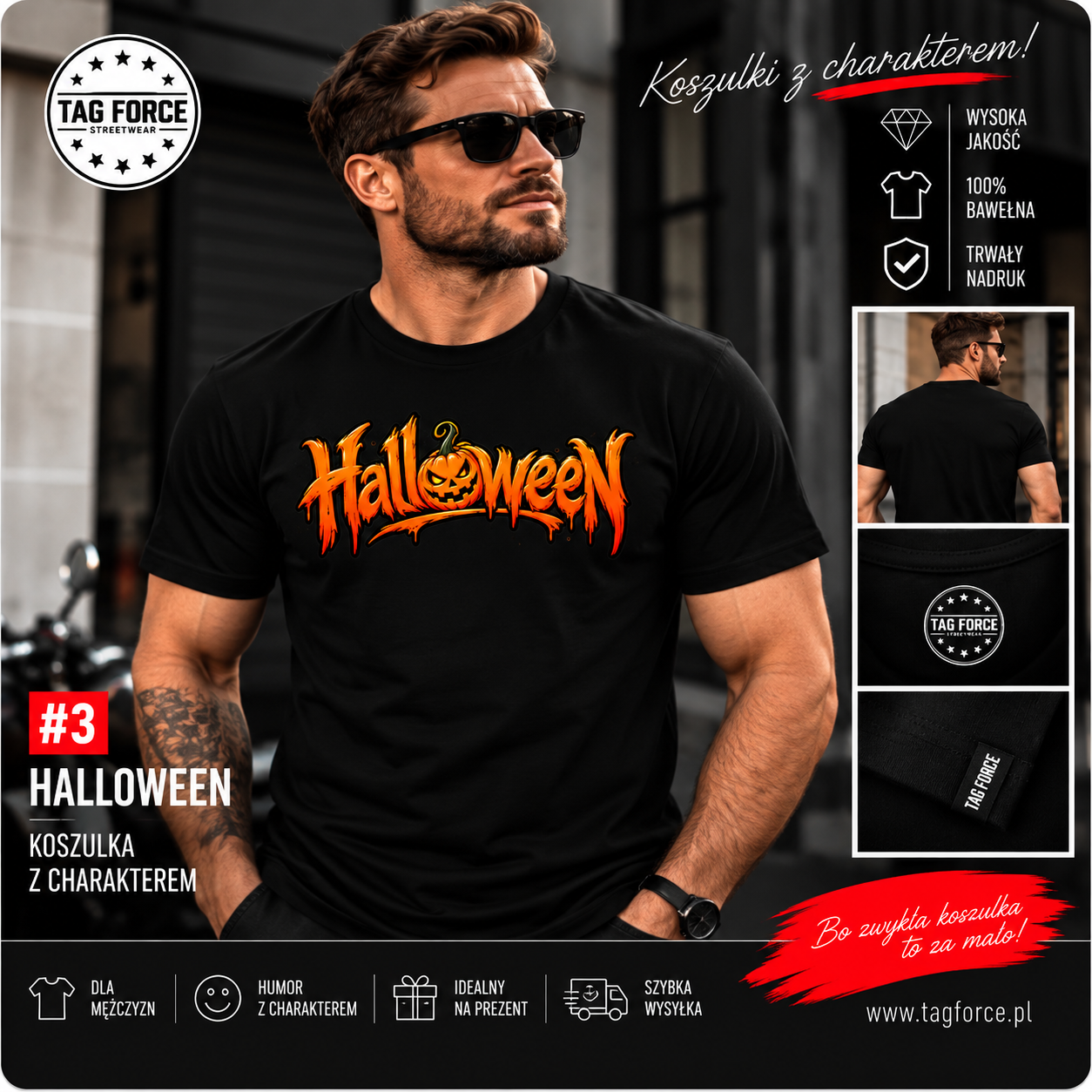3_Oferta_Halloween z Dyniową Literą O Męska koszulka z nadrukiem - Halloween Dynia - obrazek 1