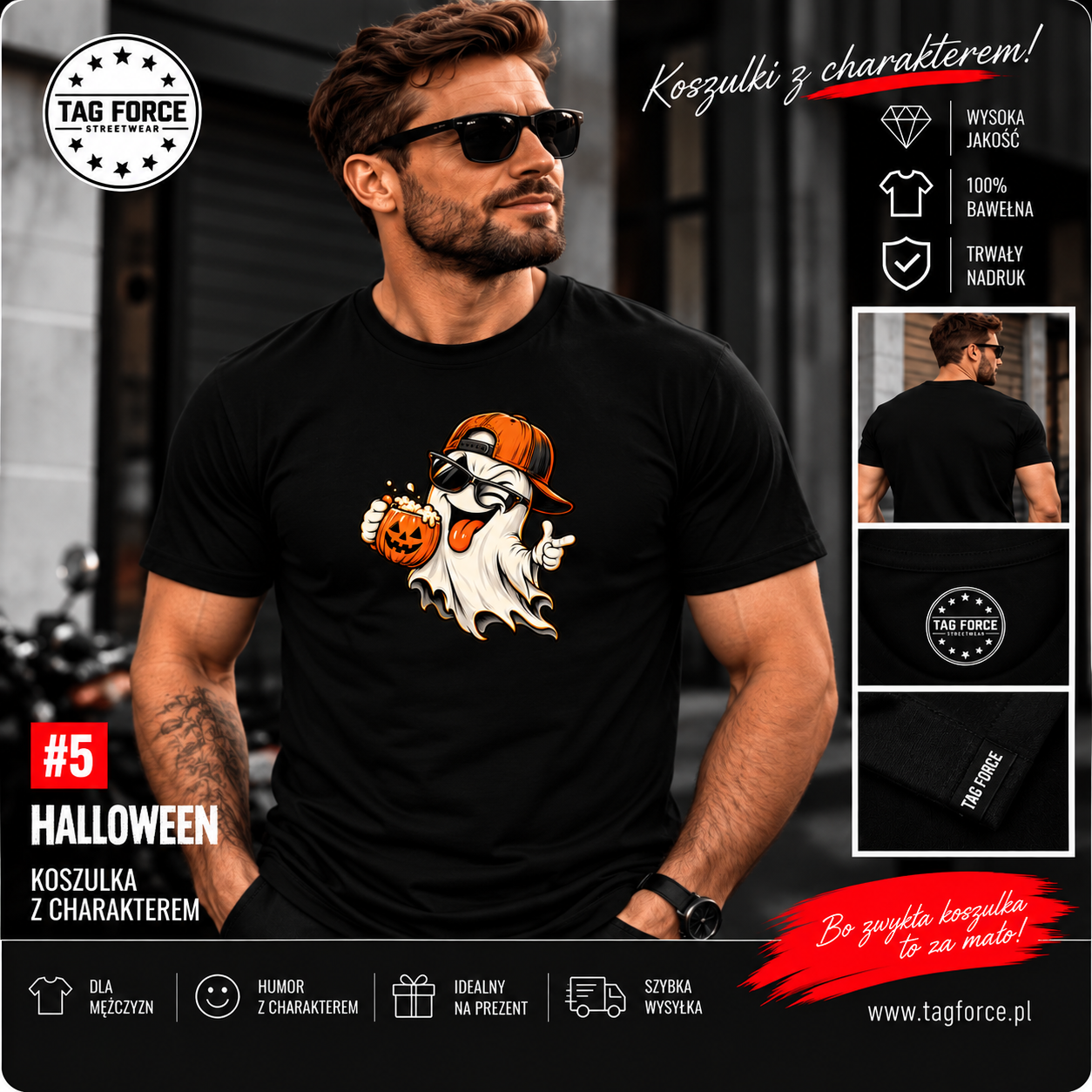 5_Oferta_Upiorny duch z dyniowym kubkiem Męska koszulka z nadrukiem - Upiorny duszek - obrazek 1