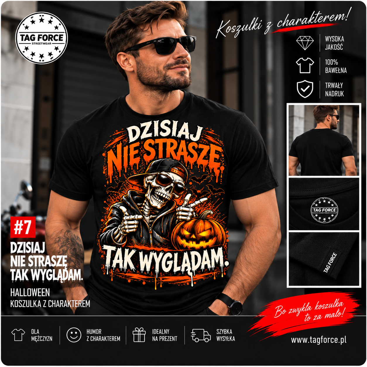 7_Oferta_Dzisiaj nie straszę - tak wyglądam Męska koszulka z nadrukiem - Dzisiaj nie straszę - obrazek 1